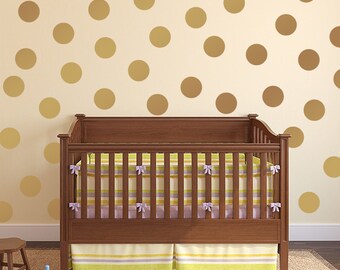 Circle Dots vinyl decals, Gold Polka Dots for nursery or bedroom. Wall paper alternative wall decal packs