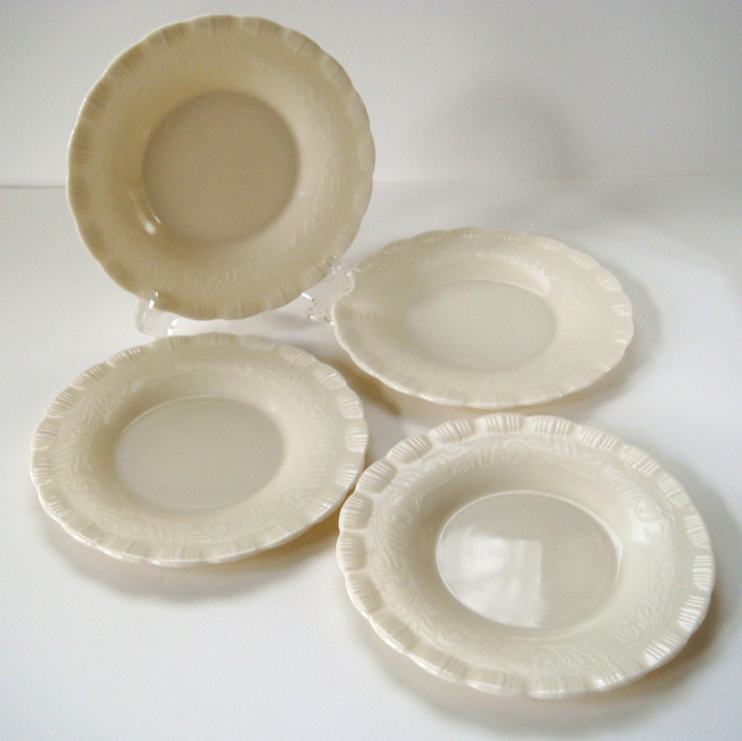 Vintage Milk Glass Plates Set of Four Delicate Translucent