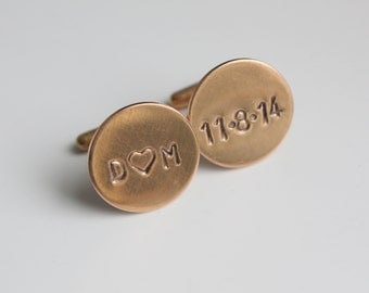 Personalized Rose Gold Cuff Links Cufflinks- Custom Initials and Date for Groom or Groomsmen Dad or Grandfather