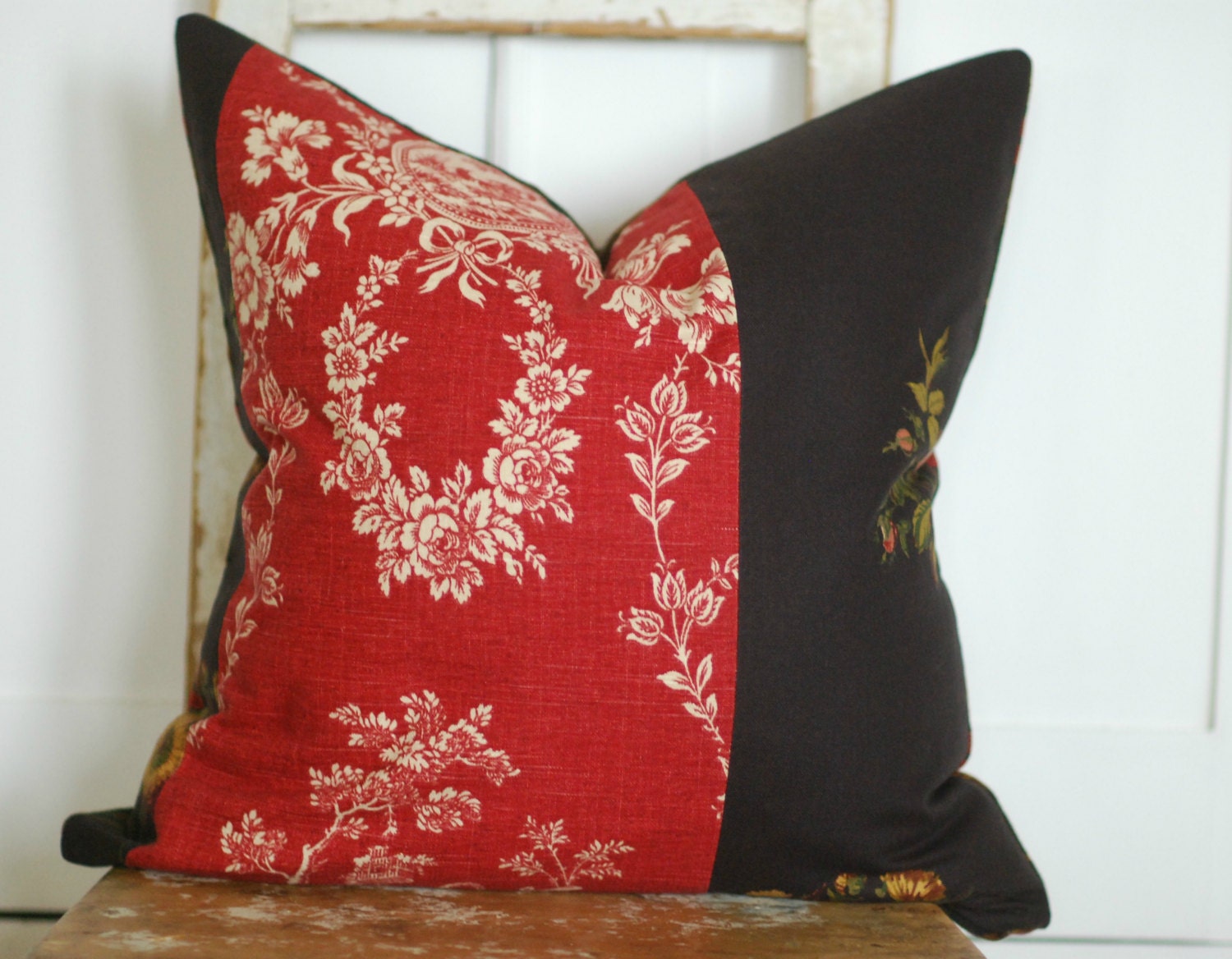 Shabby Chic Red Toile Pillow Cottage Pillows Ralph Lauren
