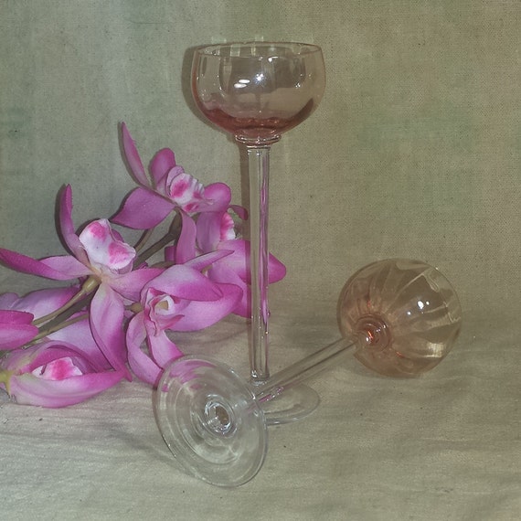 Vintage Pink Cordial Glasses / Set of 2 Pink Pressed Glass