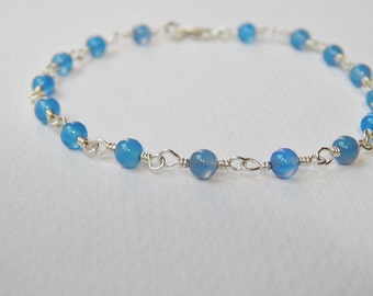 Blue Chalcedony Bracelet - Sterling Silver Beaded Rosary Bracelet Beadwork Bracelet Rosary Chain
