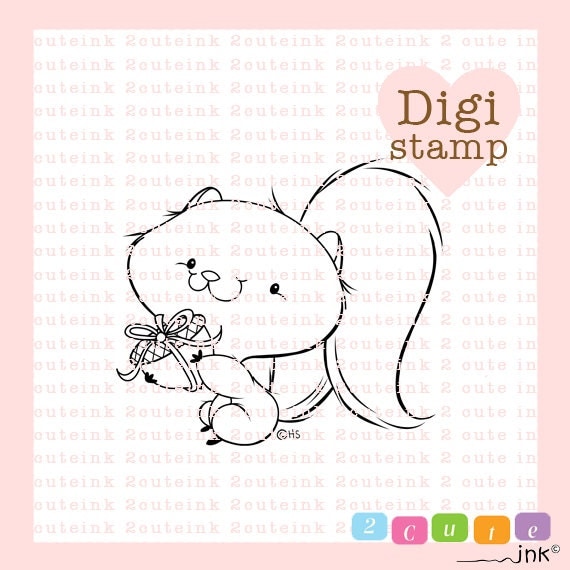 Squirrel Present Digital Stamp for Card Making