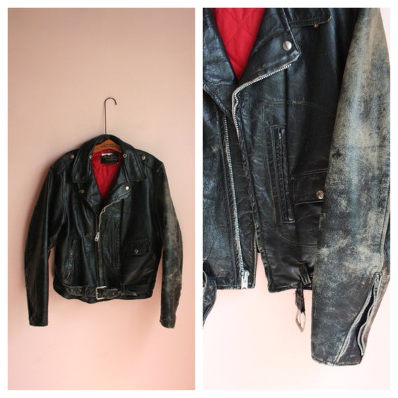 50's Leather Jacket / Black Motorcycle Jacket / Steerhide