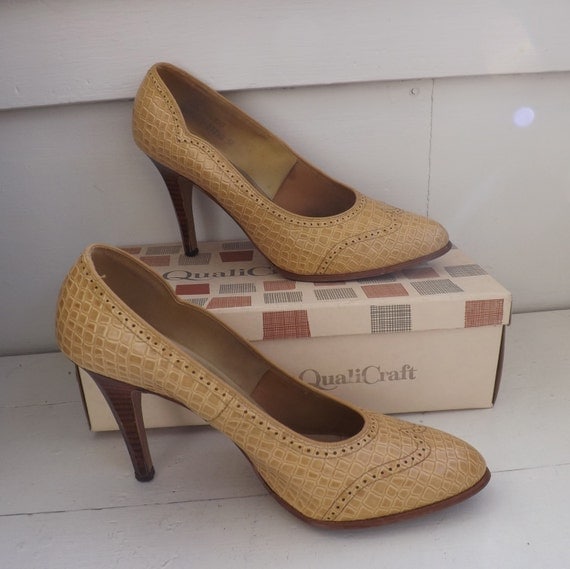 Vintage Qualicraft Shoes Retro Heels Faux Snakeskin 10 B