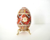 Orange Goose Egg  Pysanka ukrainian Easter egg, decorated goose egg shell, batik eggs