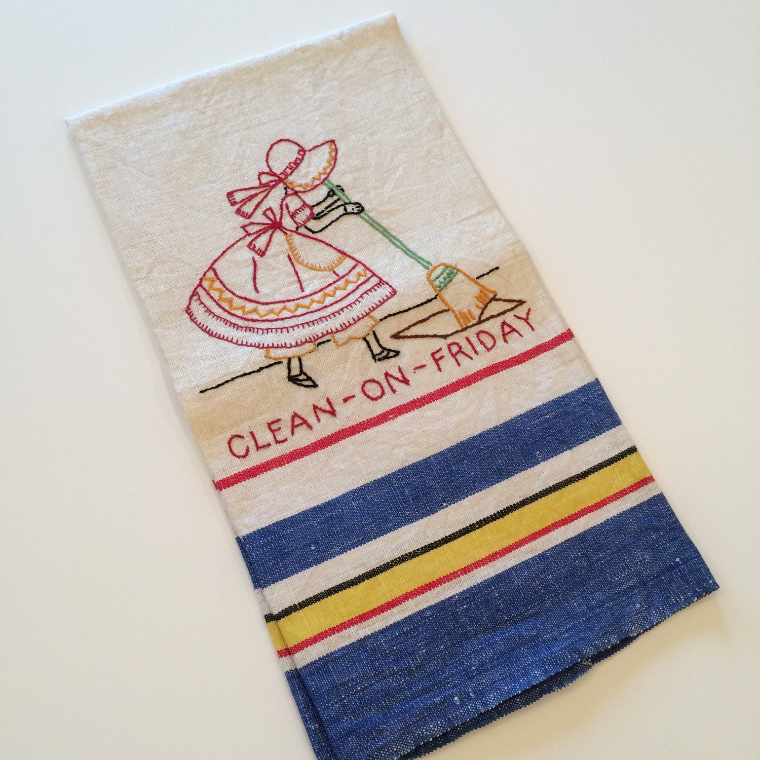 Dish Towel Days of the Week LadyEmbroidered towel