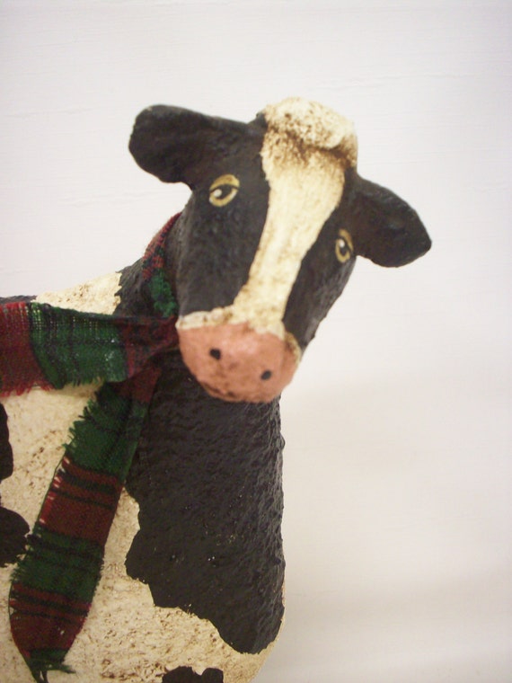 Primitive Paper Mache Folk Art Cow by papiermoonprimitives on Etsy