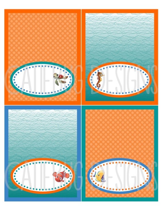 Finding Nemo Birthday Baby Shower Food Tent Labels