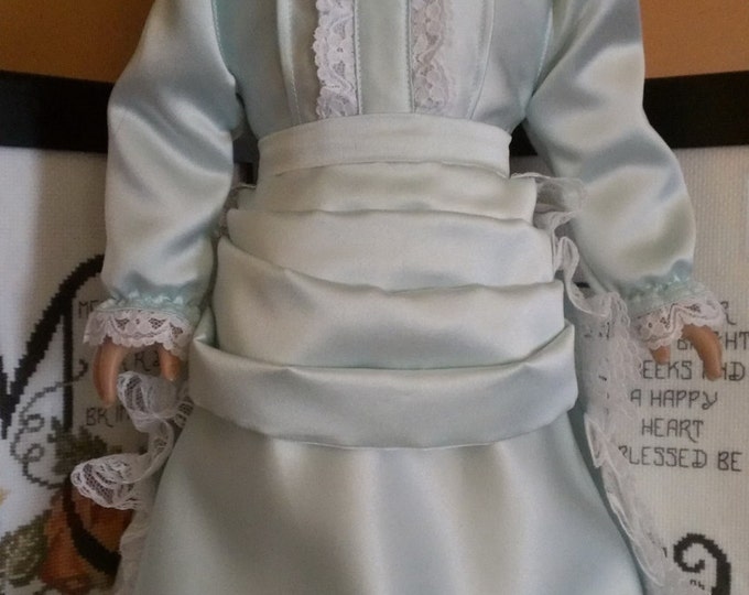 Mint green satin victorian skirt and blouse fits dolls like American Girl and 18" dolls