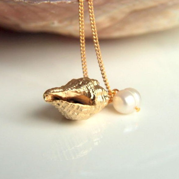 Sea Shell Sea Snail Necklace personalized Gold plated brass