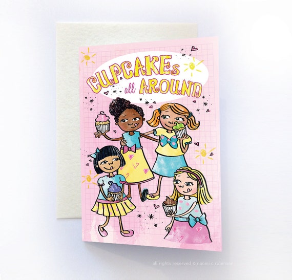 Cupcakes Happy Birthday Card, Multicultural Cards, Cute Birthday Card, Black Girl Greeting Card, Childrens Birthday Card, for Girls
