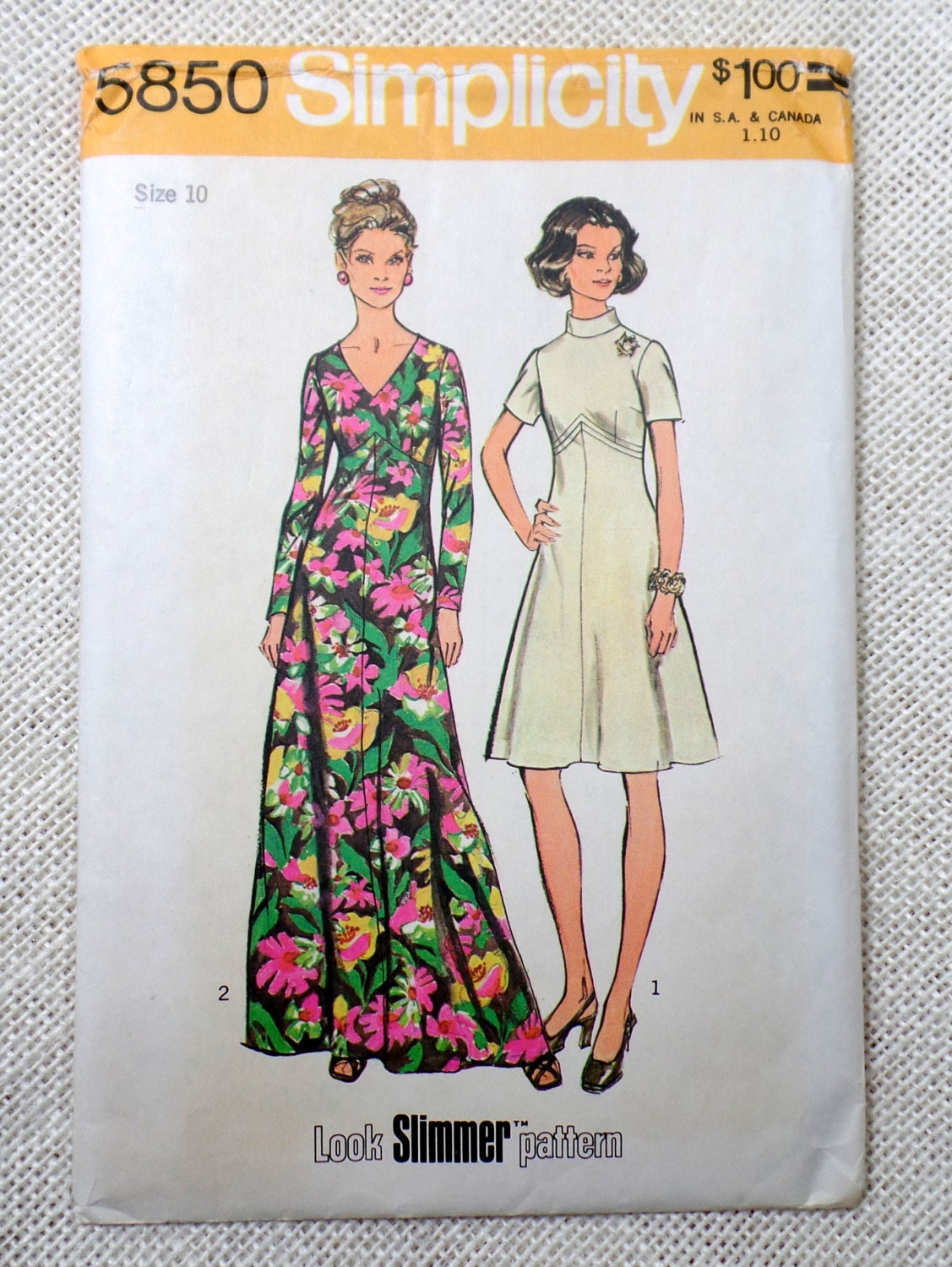 Simplicity 5850 Vintage sewing pattern maxi dress V neck Mock