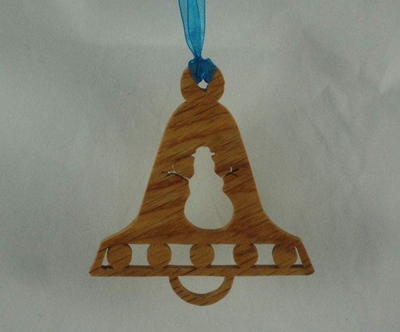 Snowman Bell Shaped Christmas Ornament Handmade From Oak Wood