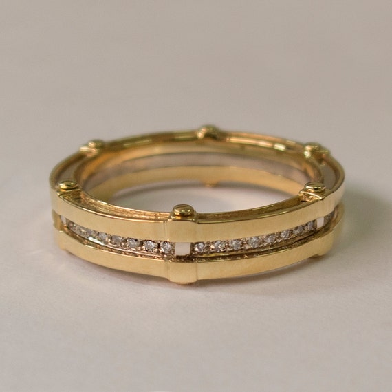 Gold Wedding Band Men's 14K Gold and Diamonds by doronmerav