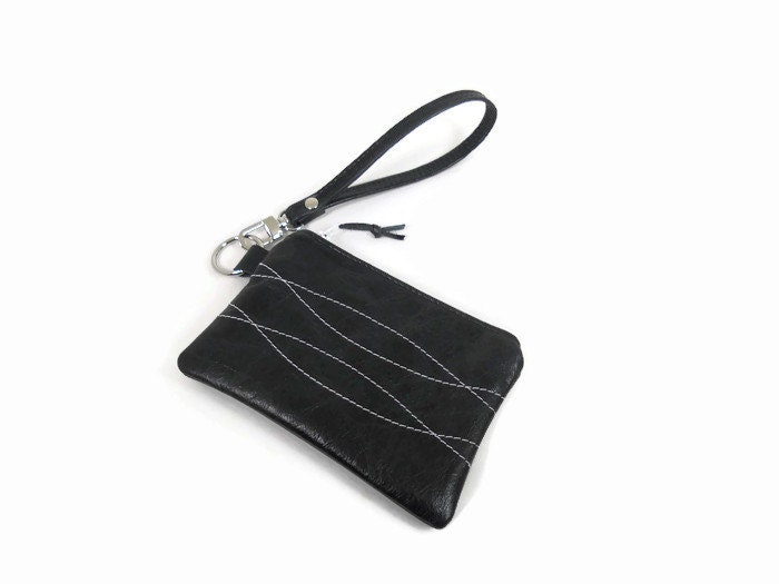 Small Leather Wristlet ID Keychain Wallet Leather Wristlet