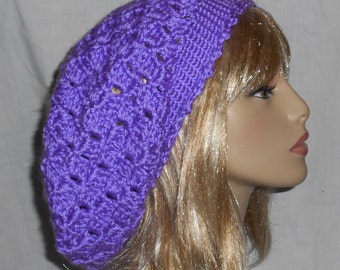 Lavender Crochet Slouchy Hat with Removable Flower - FREE SHIPPING to US and Canada