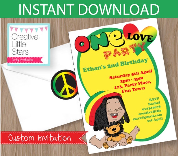 rasta one love Invitation - Editable Instant Download - 5"x7" Invite and envelope stickers Il_570xn