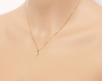 Gold Cross Necklace, Cross Jewelry, Cross Pendant, Religious Jewelry, Communion Gift, Baptism Gift, Confirmation Gift, Wedding Jewelry