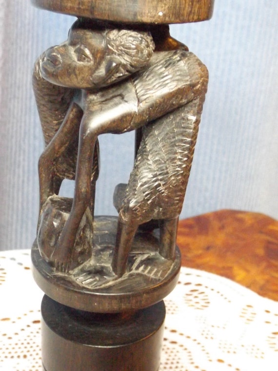 Collectible African Candle Holder.Finely Carved antique
