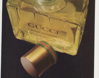 1980 Advertisement Gucci 8x11 pour homme Elegance Bottle Designer 80s Mens Fragrance Scent Cologne Wall Art Decor