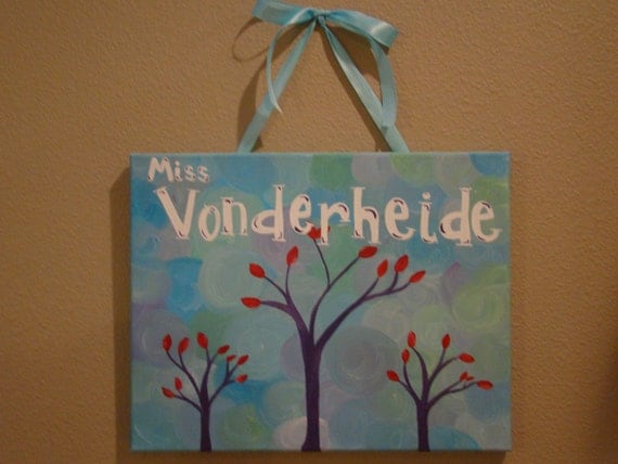 Items similar to Personalized, 11x14 canvas, hand painted, teacher sign ...