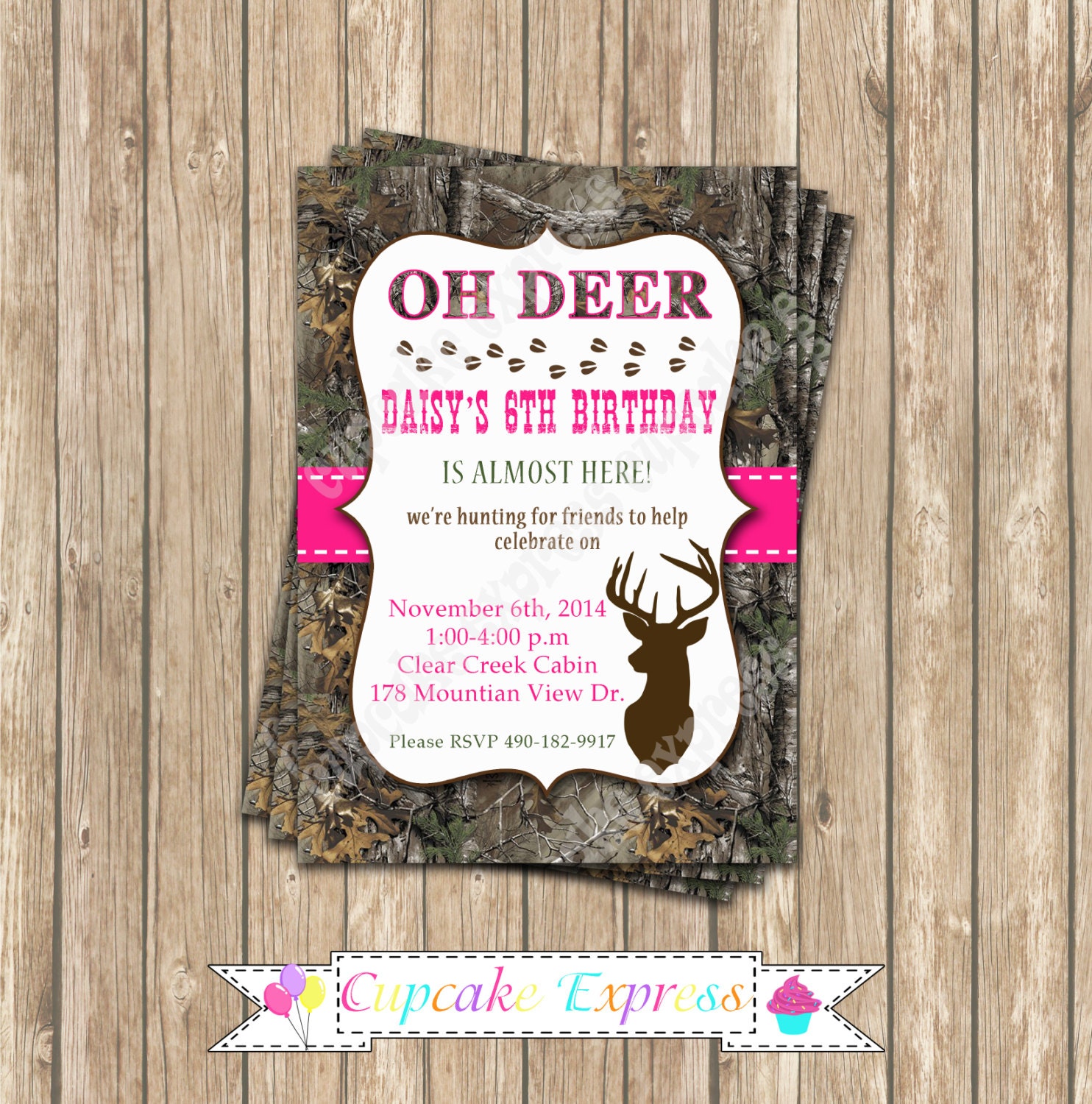 Camo Girl Hunting Birthday Party PRINTABLE Invitation 5x7