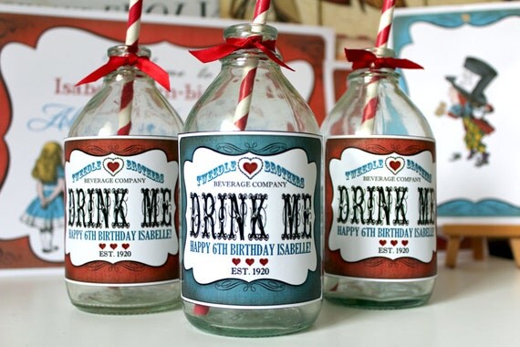Alice in Wonderland Drink Bottle Labels - INSTANT DOWNLOAD - Editable & Printable Party Decorations by Sassaby Il_570xn