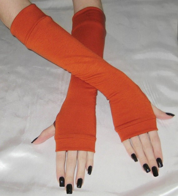 Orange Arm Warmers Goth Fingerless Gloves sleeves glove cozies