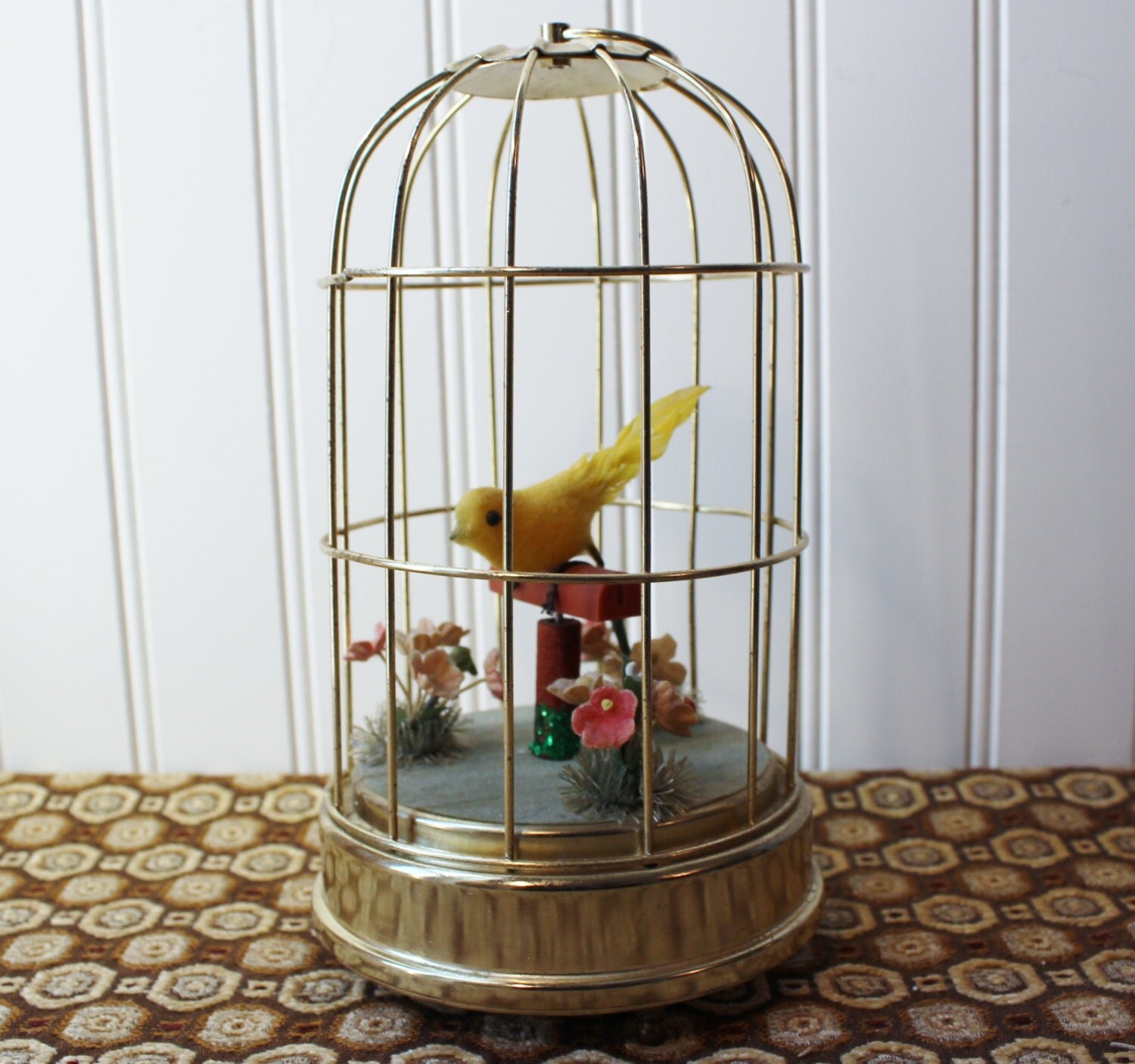 Vintage Bird Cage Music Box Music Plays and Bird Moves