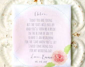 FLOWER GIRL wedding handkerchief . gift . today you are young . something old hankie . scalloped edge cotton wedding hanky . choice of color