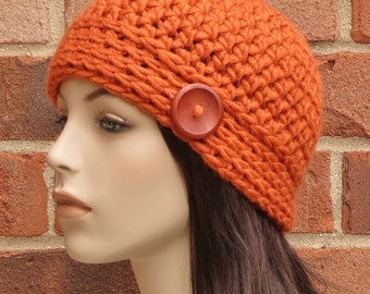 Crochet Beanie Chunky Hat Womens // THE NOOR // Pumpkin Orange