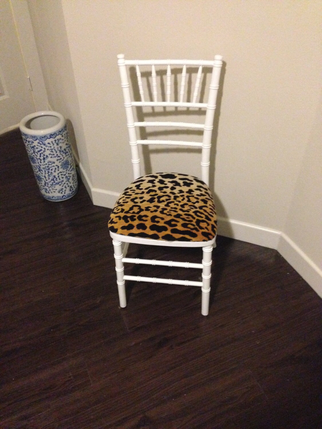 White Bamboo Chairs with Braemore Jamil Natural Leopard Fabric