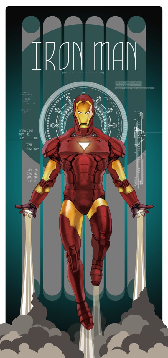 Iron Man Poster Art Deco Style Print by DinterDesign on Etsy