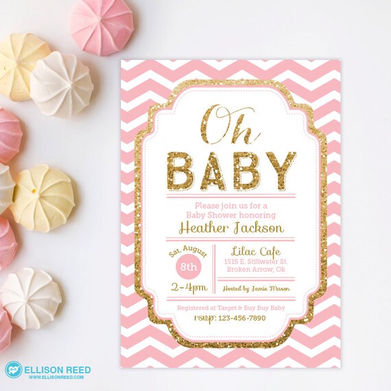 Baby Shower Invitation Pink & Gold Baby Shower Invitation Gold