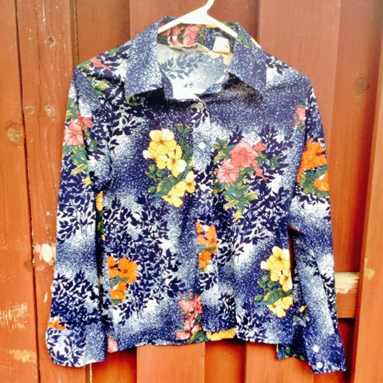 Vintage Floral Polyester Long Sleeved Shirt for by vintagepoetic