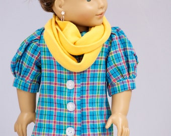 Doll Clothes Girl American 18” Plaid Dress, Mustard Yellow Infinity Scarf, and Faux Leather Purse - Christmas Gift - 18 Doll - il_340x270.692931331_a4og