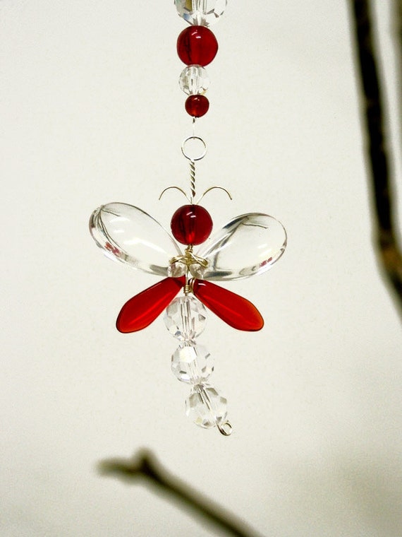 Rear View Mirror Charm Red Dragonfly by MobileSuncatchers on Etsy