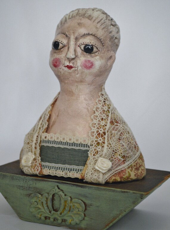 Paper Mache Queen Anne style doll bust. by VolverbyJVerzino