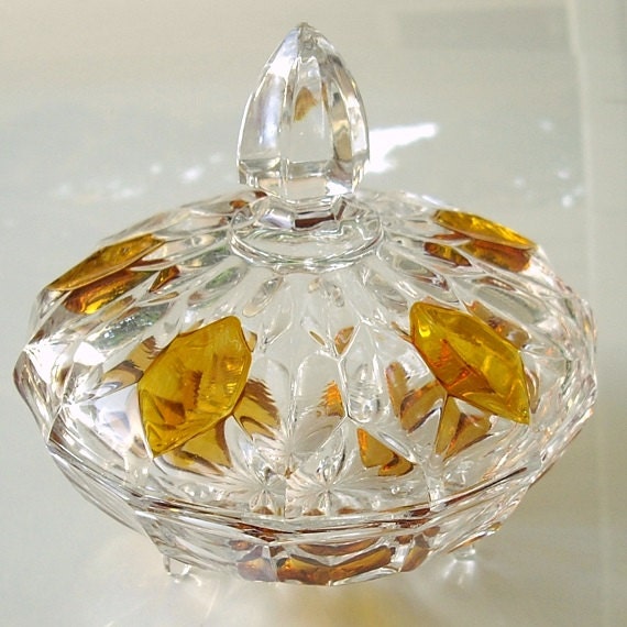 Vintage Crystal Bowl with Lid Footed Glass Candy by designfrills