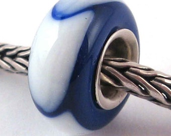 Artisan lampwork glass big hole - lampwork glass bead - lined with Sterling Silver - Made To Order - S477