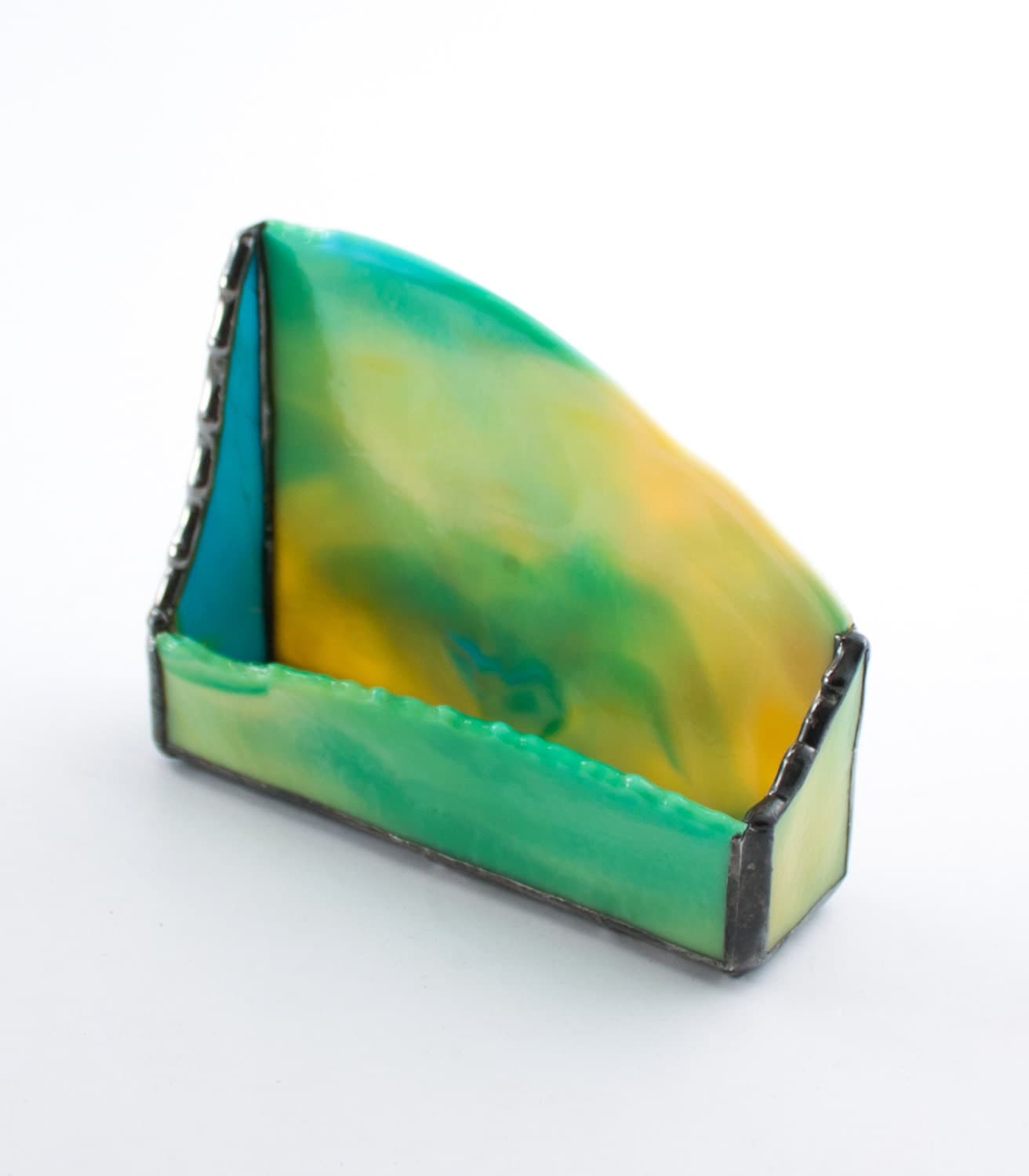 Unique Desktop Business Card Holder Yellow Green Stained