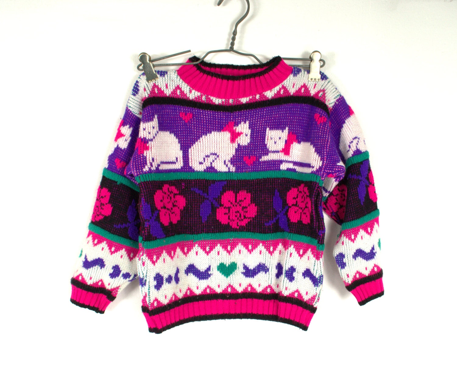 Vintage Childs Sweater Kitten Sweater Cat Sweater Vintage