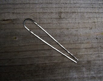 Minimalist Hair Fork in Nickel Silver - Your Choice of Length - Hammered Silver Hair Pin - Long Hair Accessory
