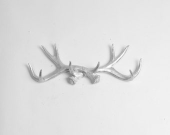 Faux Deer Antler Decor in Silver - Antler Hook & Jewelery Organizer -Faux Antler Wall Hook - Resin Antler Coat Rack by White Faux Taxidermy