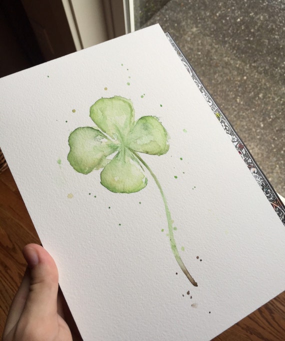 Four Leaf Clover ORIGINAL Watercolor Painting by OlechkaDesign