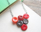 Button Necklace Vintage, Red and Brown Necklace, Bold Necklace, Antique Button Necklace, Upcycled Necklace, Statement Pendant Necklace
