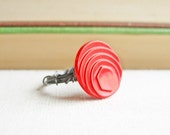 Red Vintage Button Ring, Red Button Ring, Retro Ring, Indie Ring, Size 8 Ring, One of a Kind Ring, Bold Ring, Funky Ring, Rockabilly Jewelry