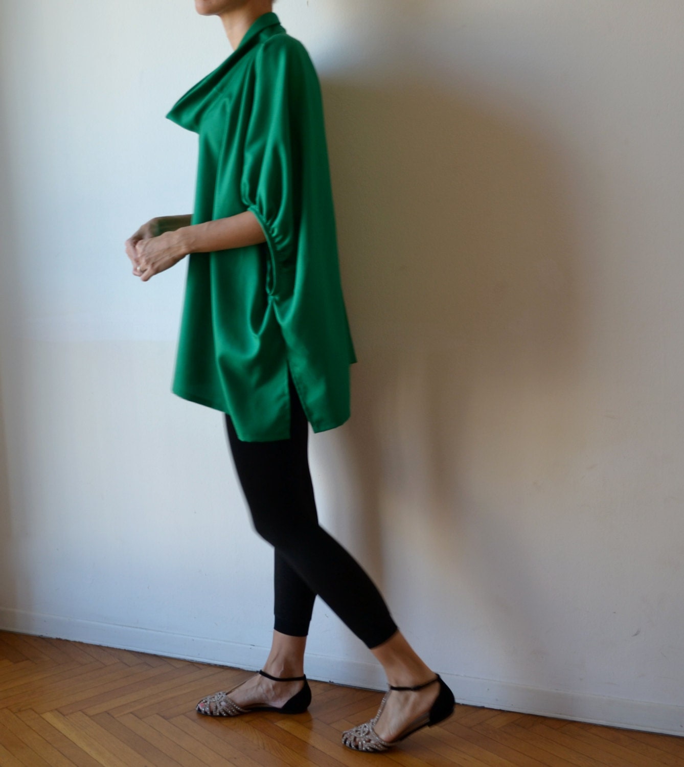 Green linen smock top tunic plus size linen top by MuguetMilan