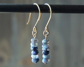Labradorite Earrings. Gold and Blue Dangle Earrings. Blue Flash Gemstone Jewelry. Labradorite and Gold